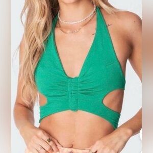 Edikted green butterfly halter neck crop top Size L